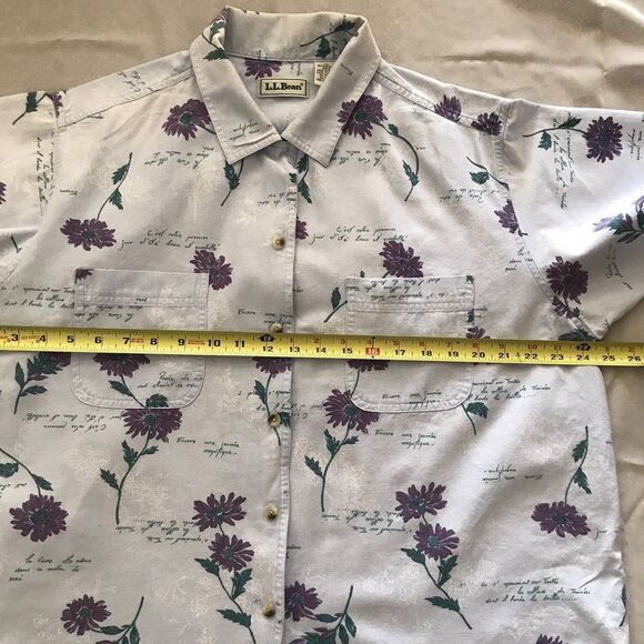 Vintage 90s LL Bean Blue Floral Botanical 100% Cotton Collared Shirt L/XL - Picture 6 of 8